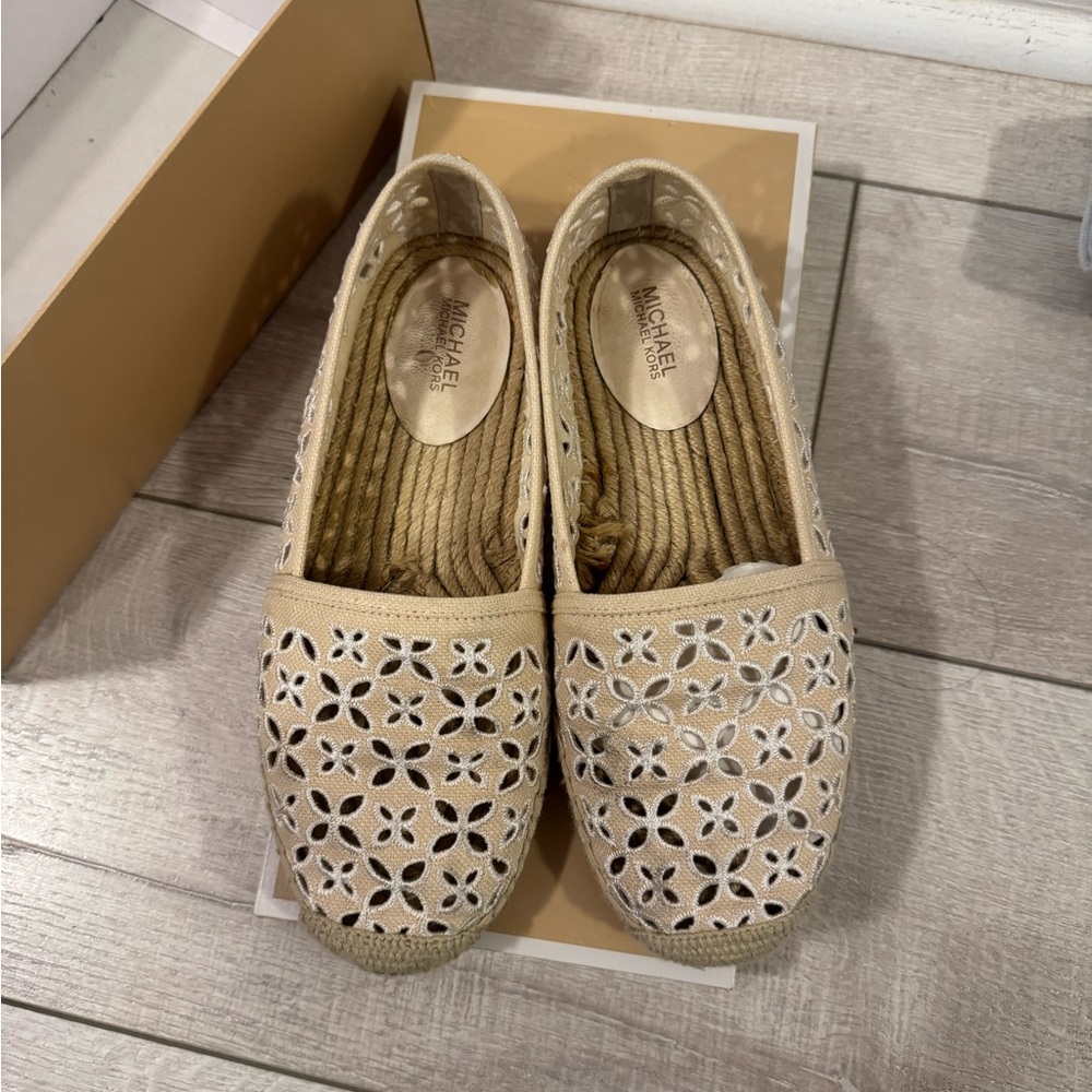 Michael Kors Tan Floral Lace Espadrilles